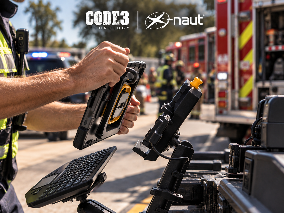 Rugged Public Safety mount installed in a vehicle